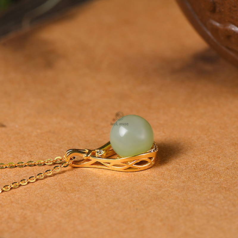 925 Sterling Silver Hetian Jade Lucky Bag Prosperity Necklace Pendant