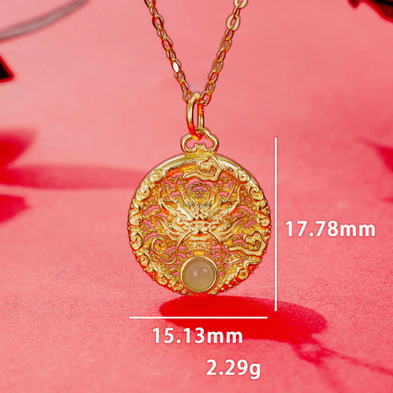 Luck Muse 925 Sterling Silver Dragon Year Round Hetian Jade Inlaid Strength Necklace Pendant - Image 2