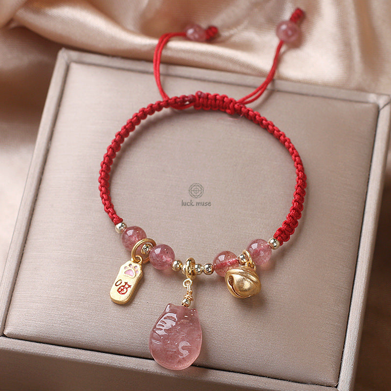 Luck Muse Strawberry Quartz Money Bag Bracelet for Wealth, Peace, and Healing - Image 11