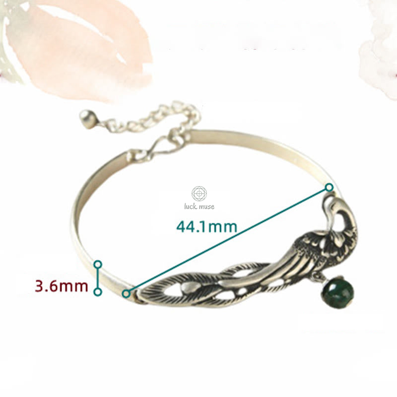Peacock Engraved Malachite Sterling Silver Fortune Bracelet by Luck Muse Shop - Image 3
