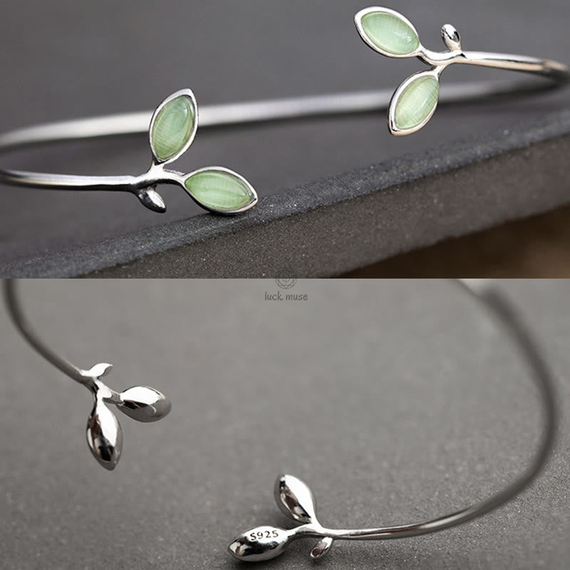 Luck Muse Cat Eye Leaf Pattern Cuff Bracelet - SEO Enhanced - Image 3