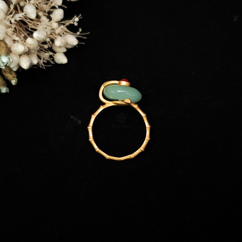 Round Jade Bamboo Fortune Adjustable Ring