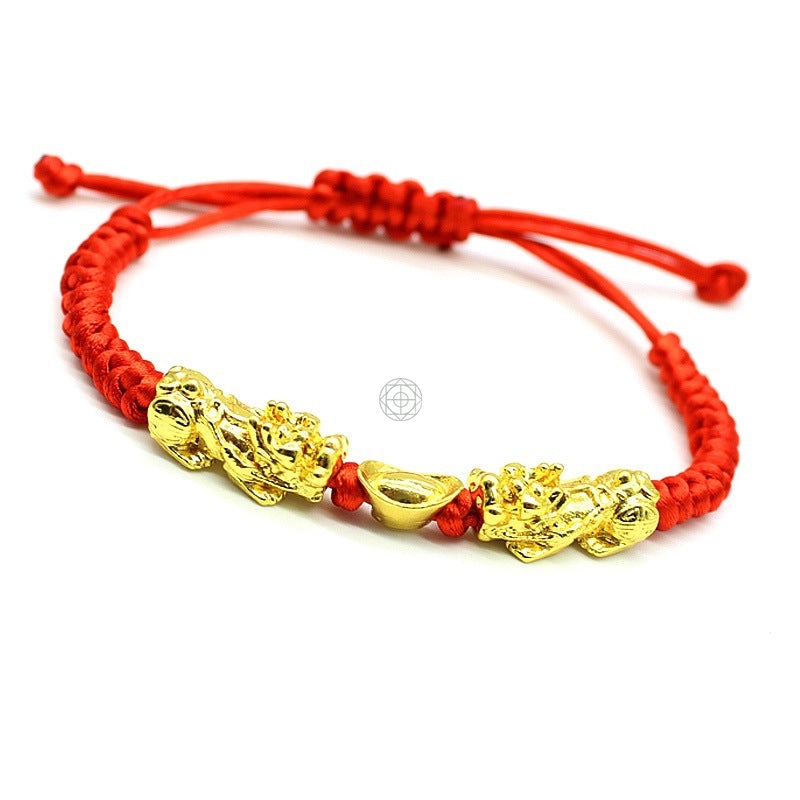 Double Pixiu Ingot Bracelet with Lucky Red Rope - Image 6