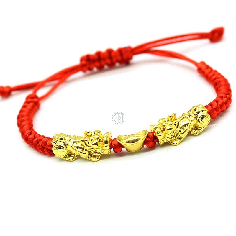 Double Pixiu Ingot Bracelet with Lucky Red Rope - Image 2