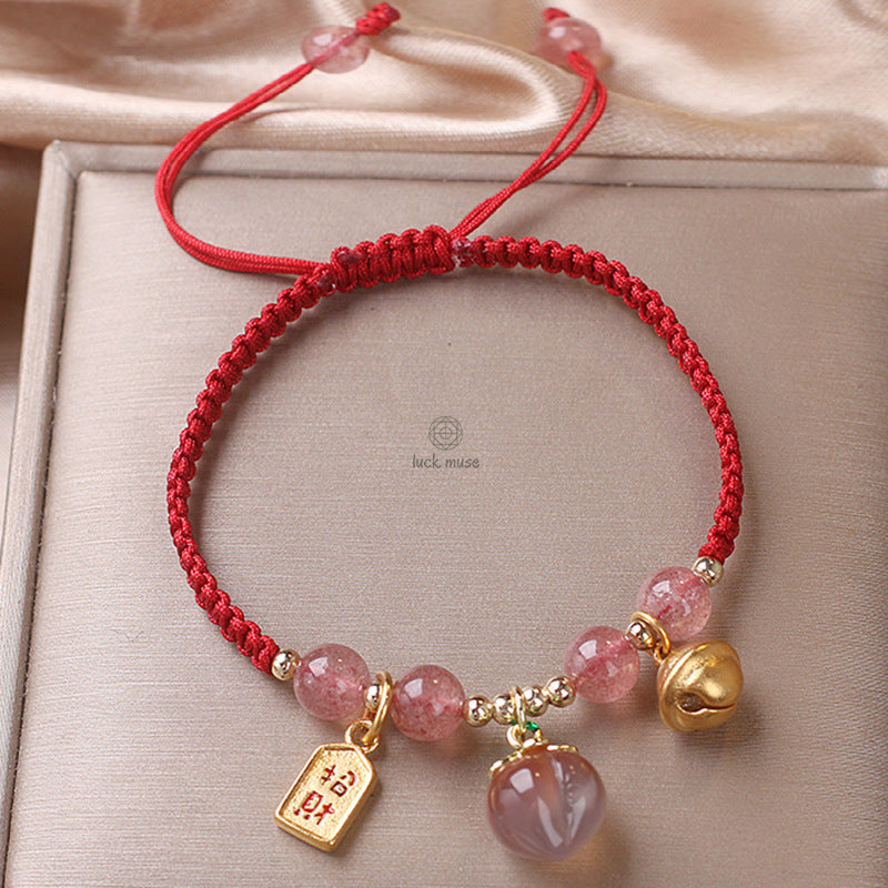 Luck Muse Strawberry Quartz Money Bag Bracelet for Wealth, Peace, and Healing - Image 14