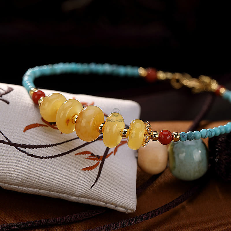 Luck Muse 925 Sterling Silver Natural Turquoise and Amber PiXiu Protection Bracelet - Image 3