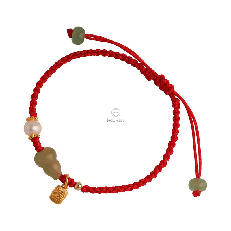 Green Aventurine Luck Muse Luck Gourd Fu Character Red Rope Bracelet - Image 7