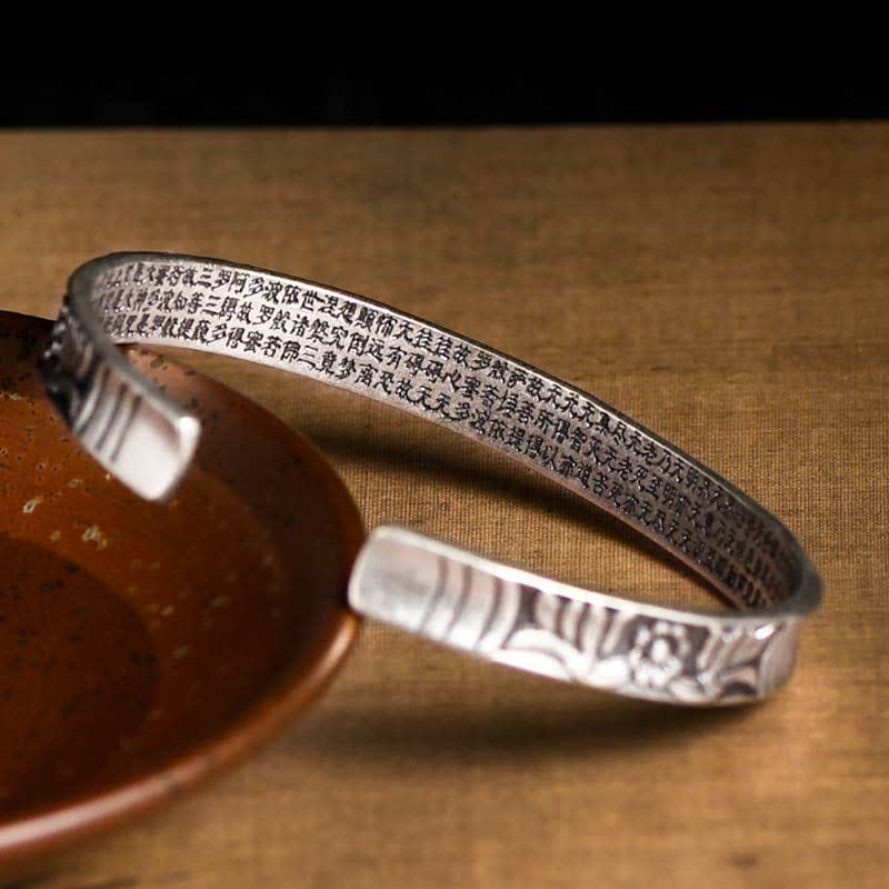 925 Sterling Silver Koi Fish Heart Sutra Bracelet Bangle - Image 4