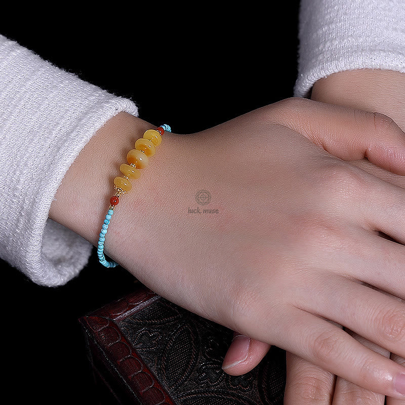 Luck Muse 925 Sterling Silver Natural Turquoise and Amber PiXiu Protection Bracelet - Image 6