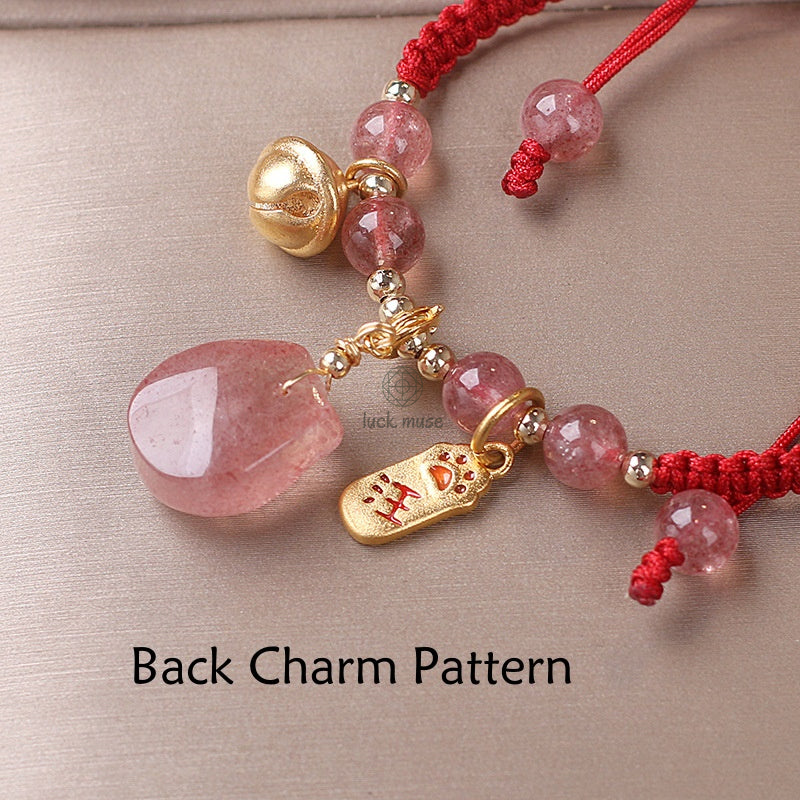 Luck Muse Strawberry Quartz Money Bag Bracelet for Wealth, Peace, and Healing - Image 13
