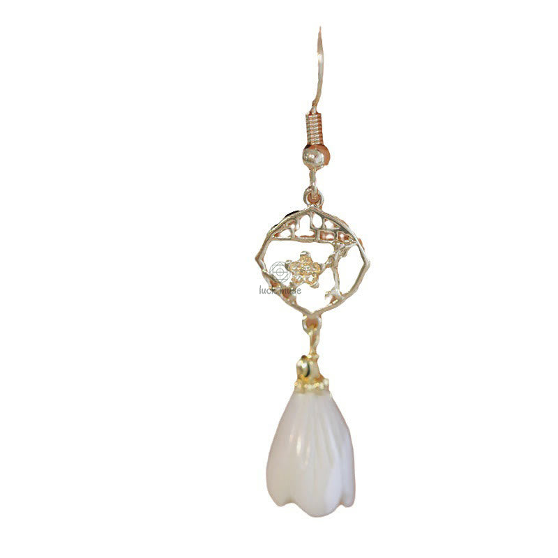 Luck Muse Gold-Plated Tridacna Stone Magnolia Flower Drop Earrings - Image 3