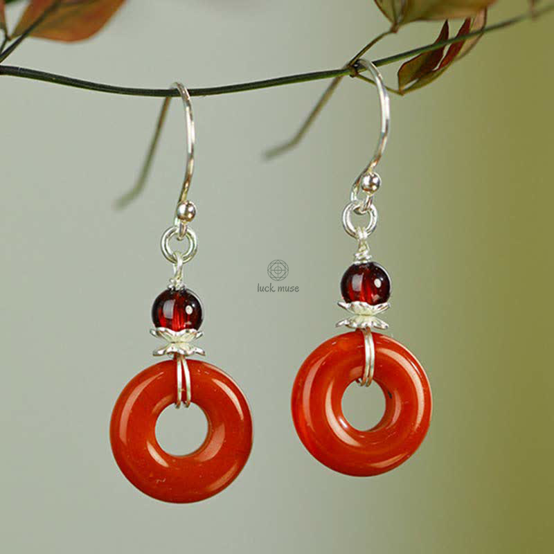 Luck Muse Red Agate Sterling Silver Peace Buckle Confidence Earrings - Image 2