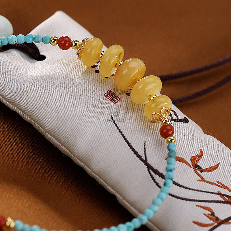 Luck Muse 925 Sterling Silver Natural Turquoise and Amber PiXiu Protection Bracelet - Image 2