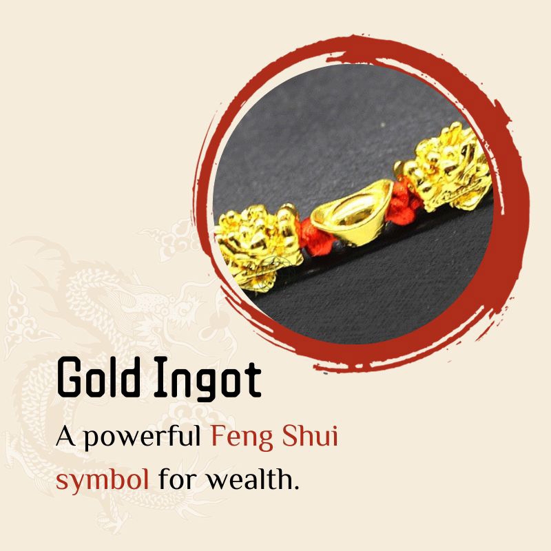 Double Pixiu Ingot Bracelet with Lucky Red Rope