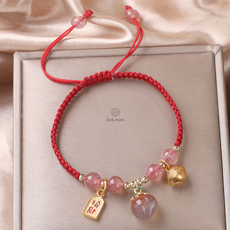 Luck Muse Strawberry Quartz Money Bag Bracelet for Wealth, Peace, and Healing - Image 16