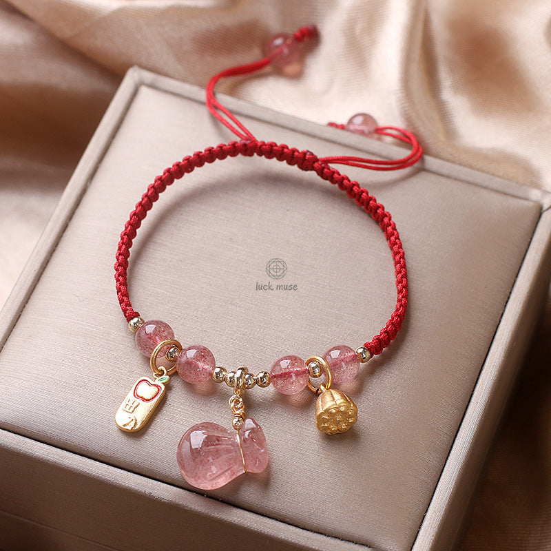 Luck Muse Strawberry Quartz Money Bag Bracelet for Wealth, Peace, and Healing - Image 2