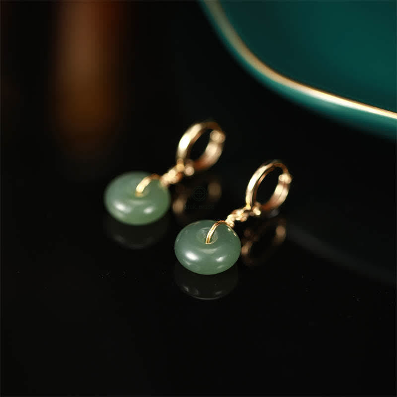 Hetian Cyan Jade Peace Buckle Earrings for Good Luck