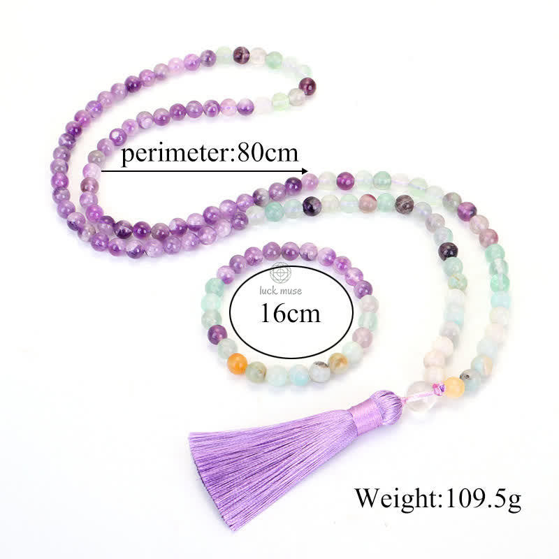 108 Bead Spiritual Tassel Bracelet with Amethyst, Fluorite, and Amazonite - Image 4