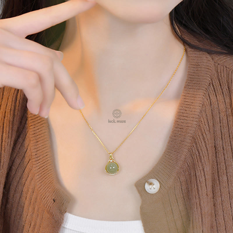 925 Sterling Silver Hetian Jade Lucky Bag Prosperity Necklace Pendant - Image 3