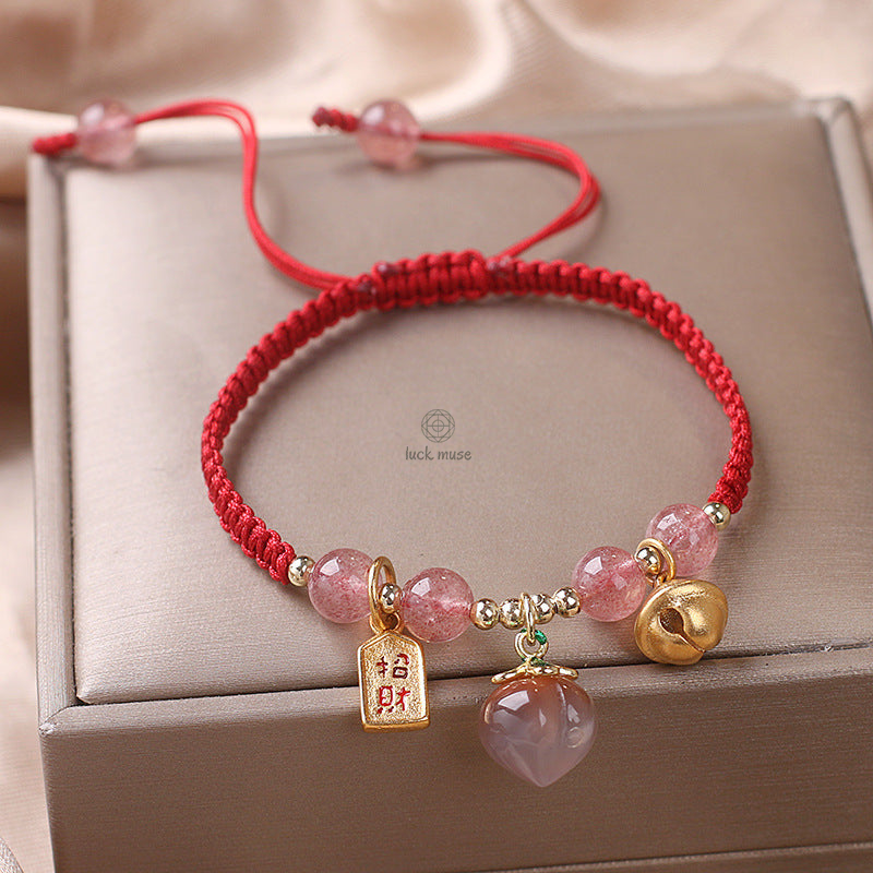 Luck Muse Strawberry Quartz Money Bag Bracelet for Wealth, Peace, and Healing - Image 15