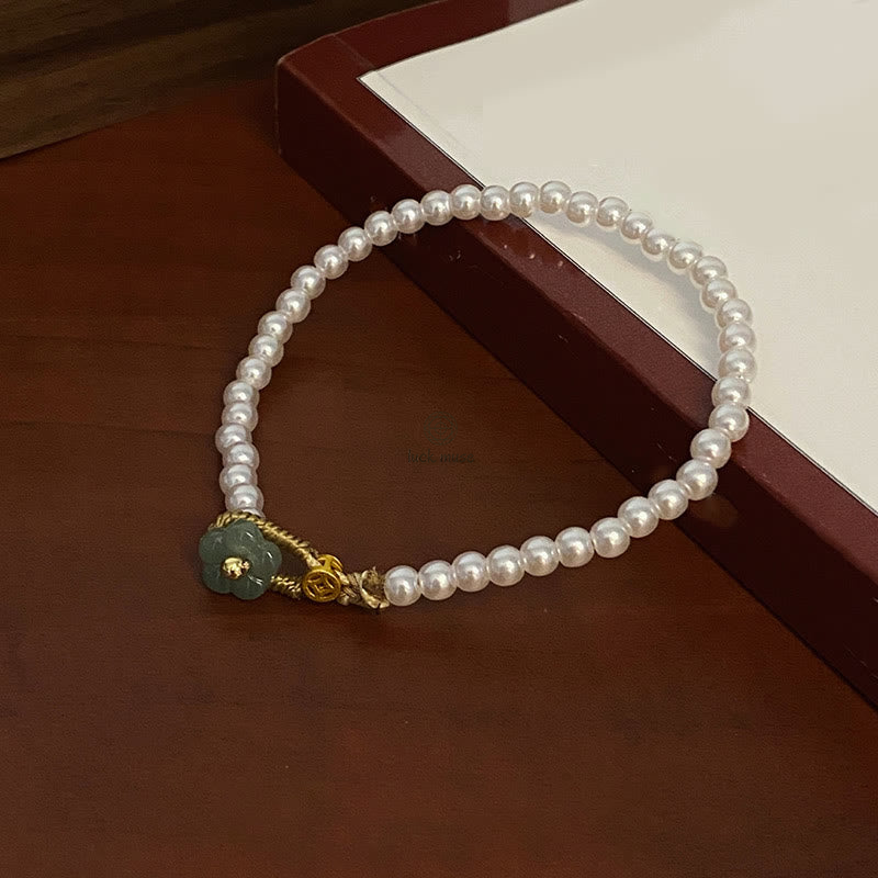 Luck Muse Healing Bracelet with Pearl, Flower Jade, and Copper Coin - Image 2