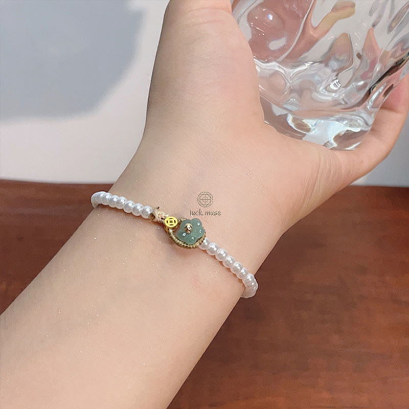 Luck Muse Healing Bracelet with Pearl, Flower Jade, and Copper Coin - Image 4