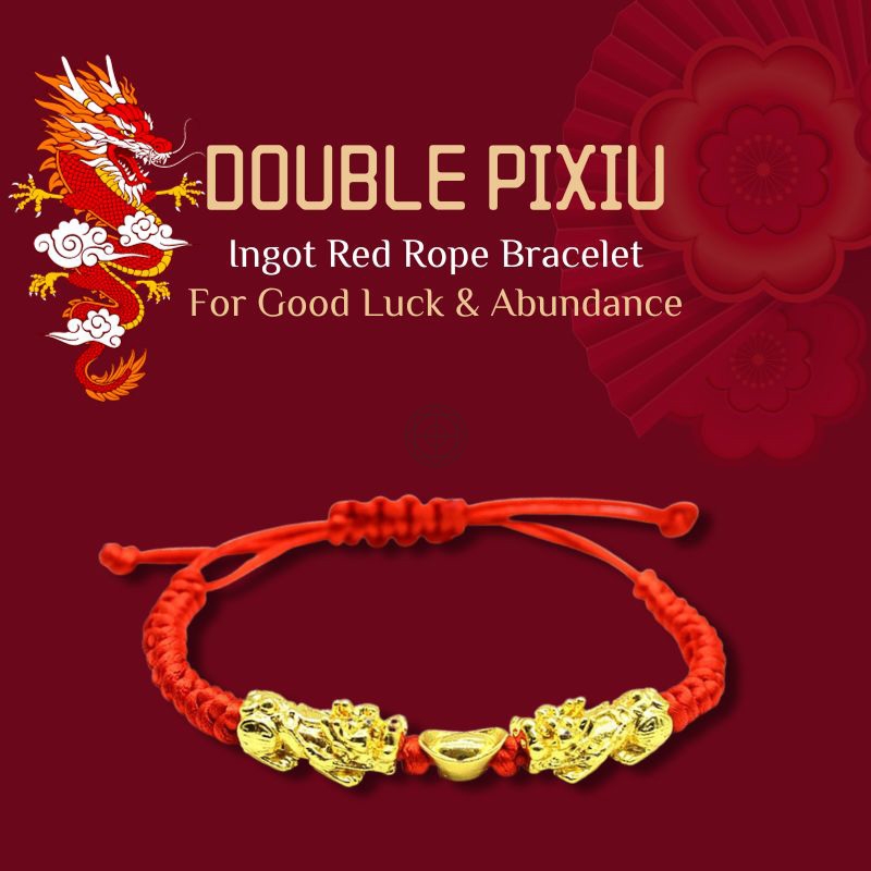 Double Pixiu Ingot Bracelet with Lucky Red Rope - Image 4