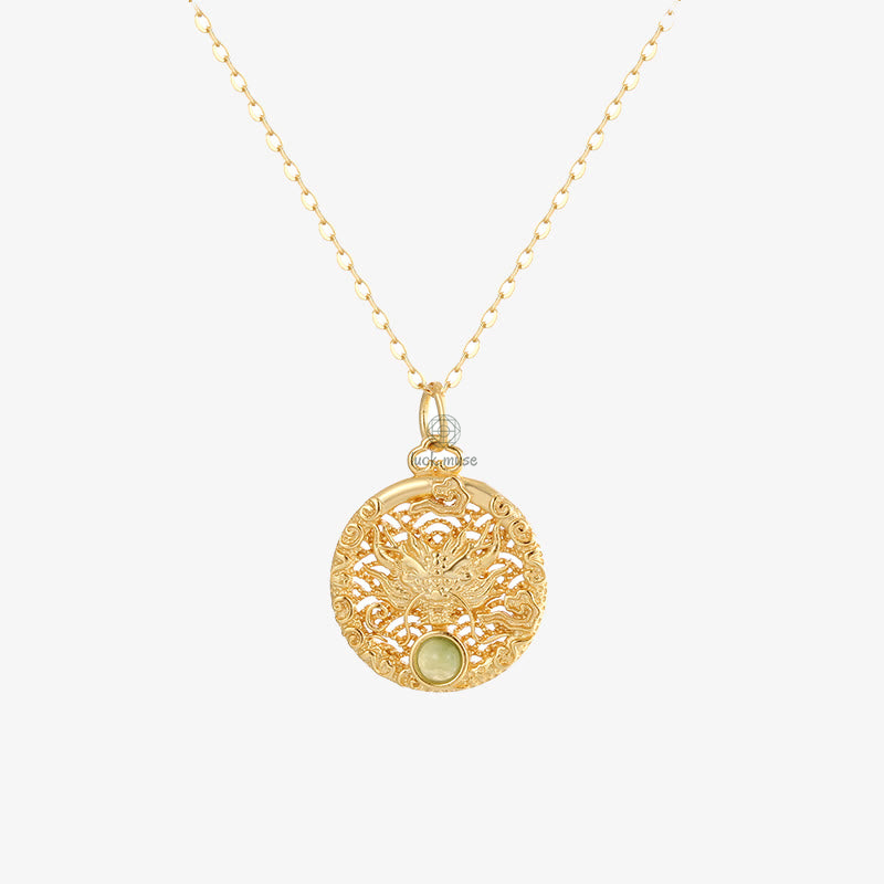 Luck Muse 925 Sterling Silver Dragon Year Round Hetian Jade Inlaid Strength Necklace Pendant - Image 3