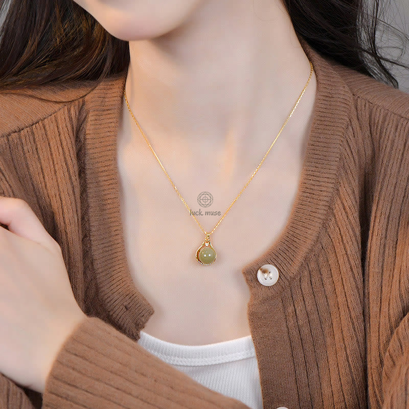 925 Sterling Silver Hetian Jade Lucky Bag Prosperity Necklace Pendant - Image 2
