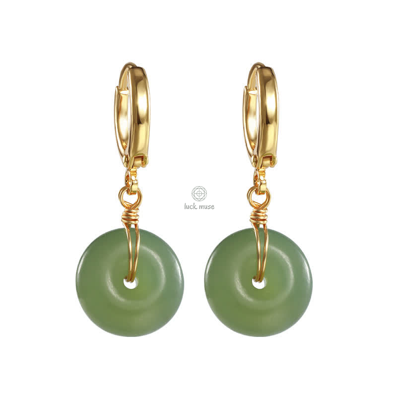 Hetian Cyan Jade Peace Buckle Earrings for Good Luck - Image 3
