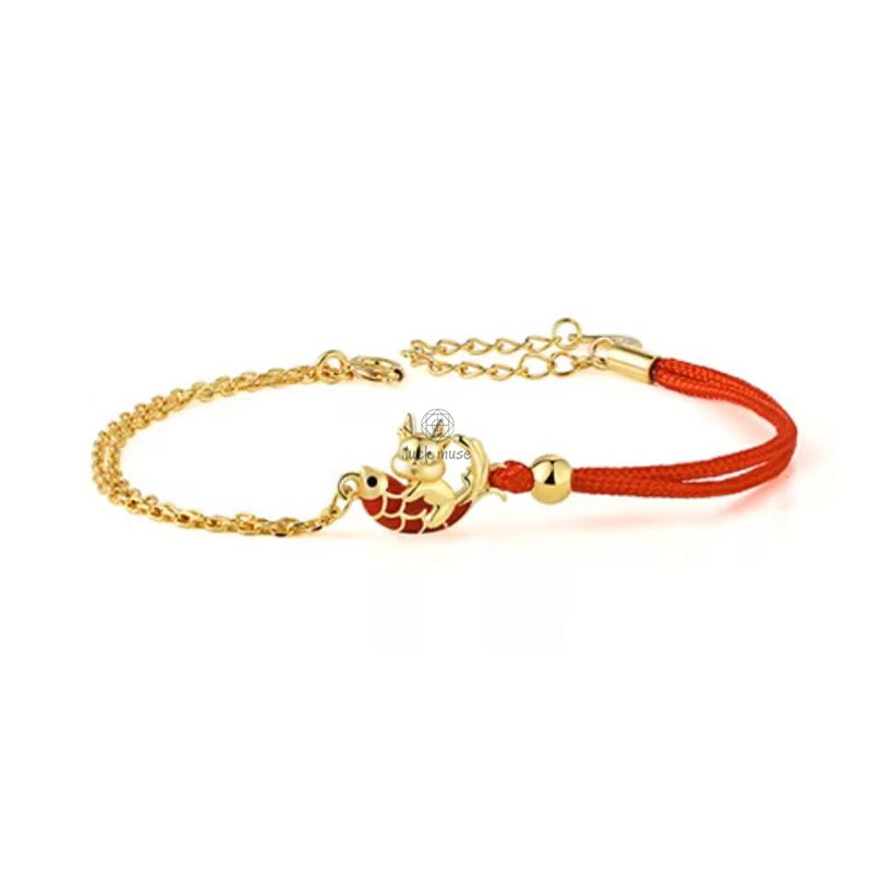 925 Sterling Silver Year of the Dragon Koi Fish Luck Bracelet with Luck Muse - Image 4