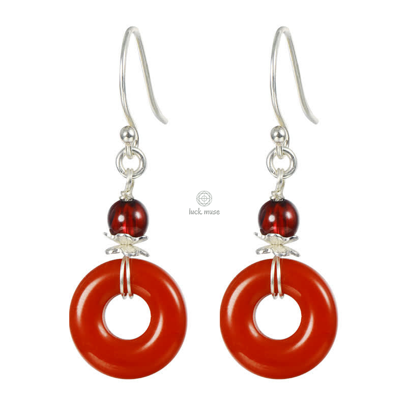 Luck Muse Red Agate Sterling Silver Peace Buckle Confidence Earrings - Image 3