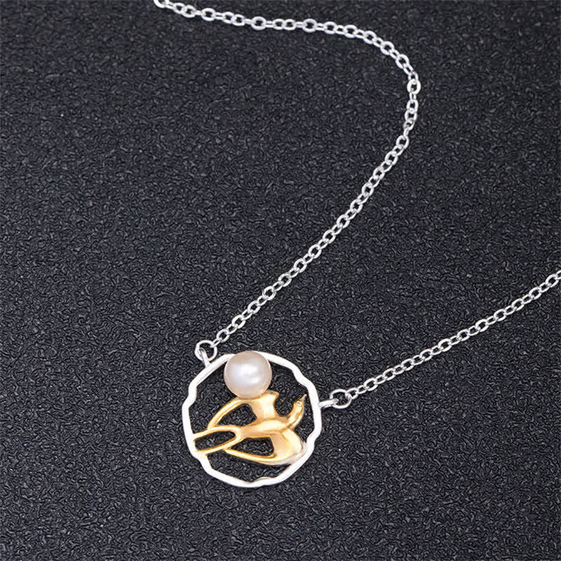 Swallow Pearl Blessing Necklace Pendant in 925 Sterling Silver by Luck Muse Shop - Image 2