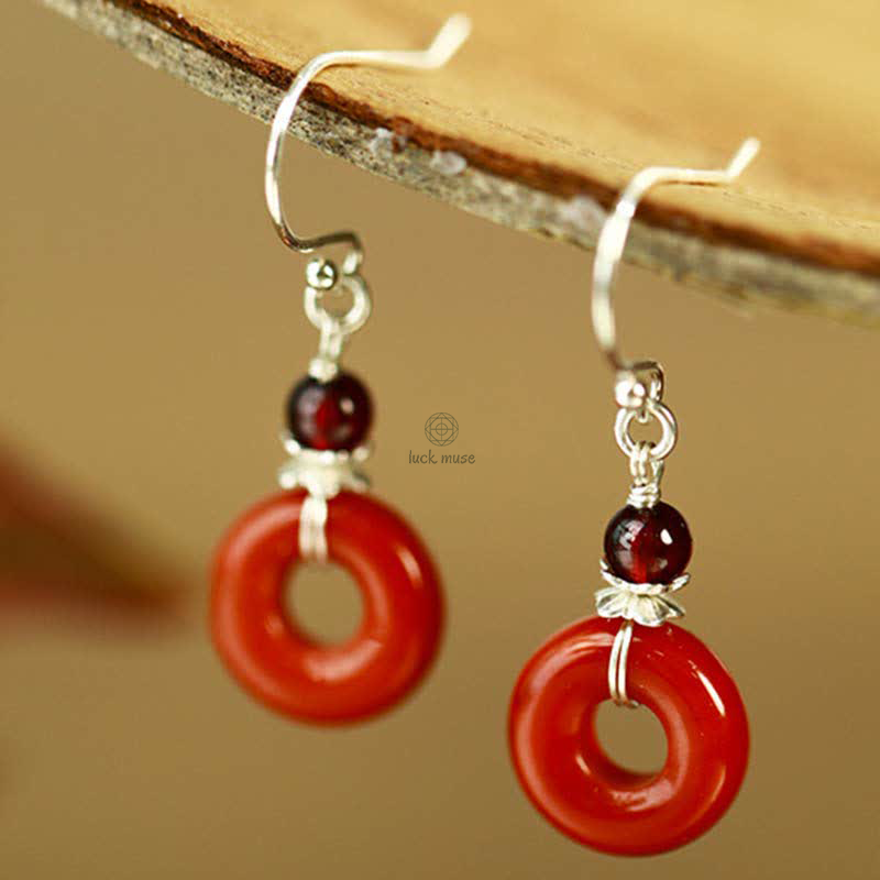 Luck Muse Red Agate Sterling Silver Peace Buckle Confidence Earrings