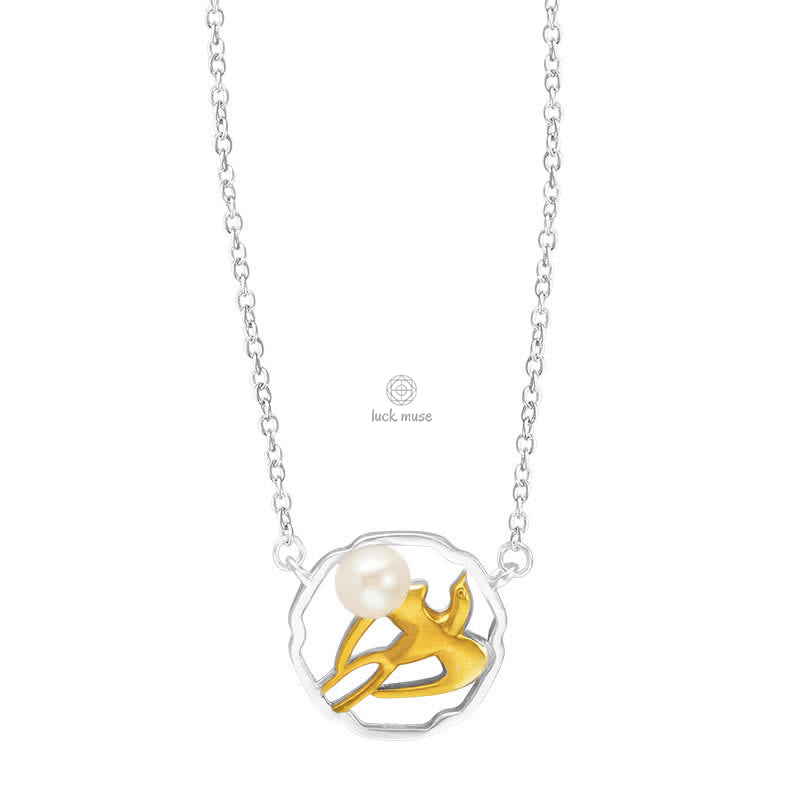 Swallow Pearl Blessing Necklace Pendant in 925 Sterling Silver by Luck Muse Shop - Image 4