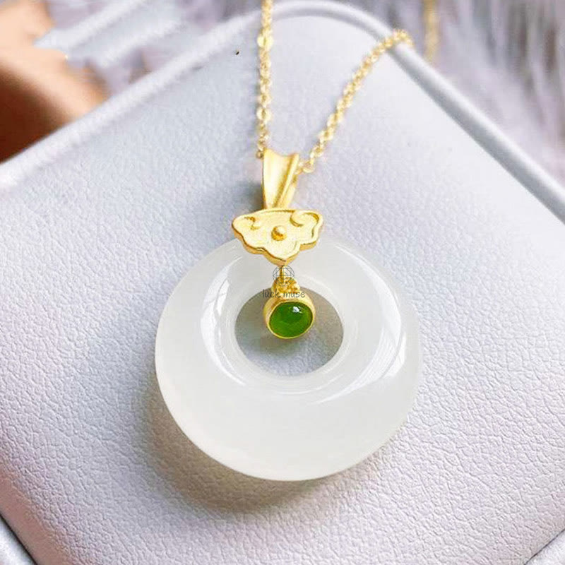 White Jade Luck Muse Necklace Pendant with Auspicious Cloud Blessings - Image 2