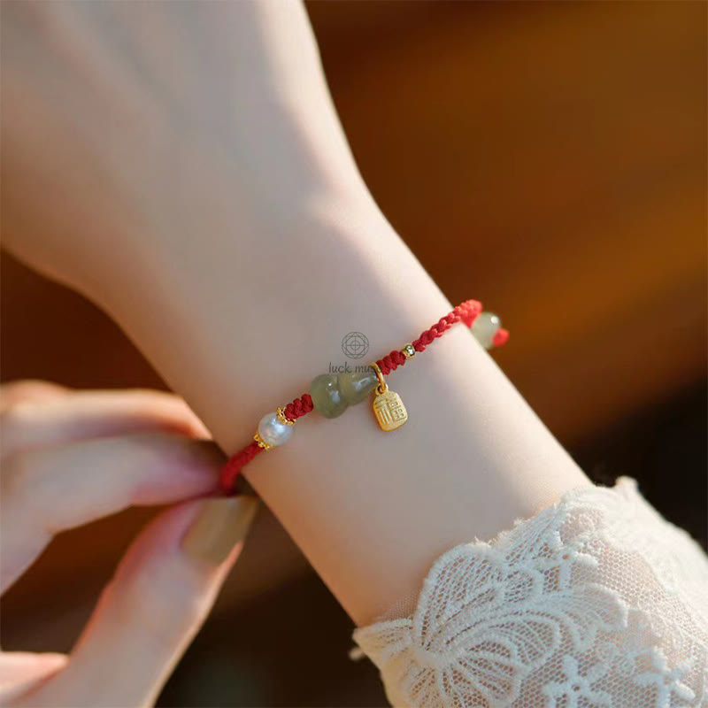 Green Aventurine Luck Muse Luck Gourd Fu Character Red Rope Bracelet - Image 6