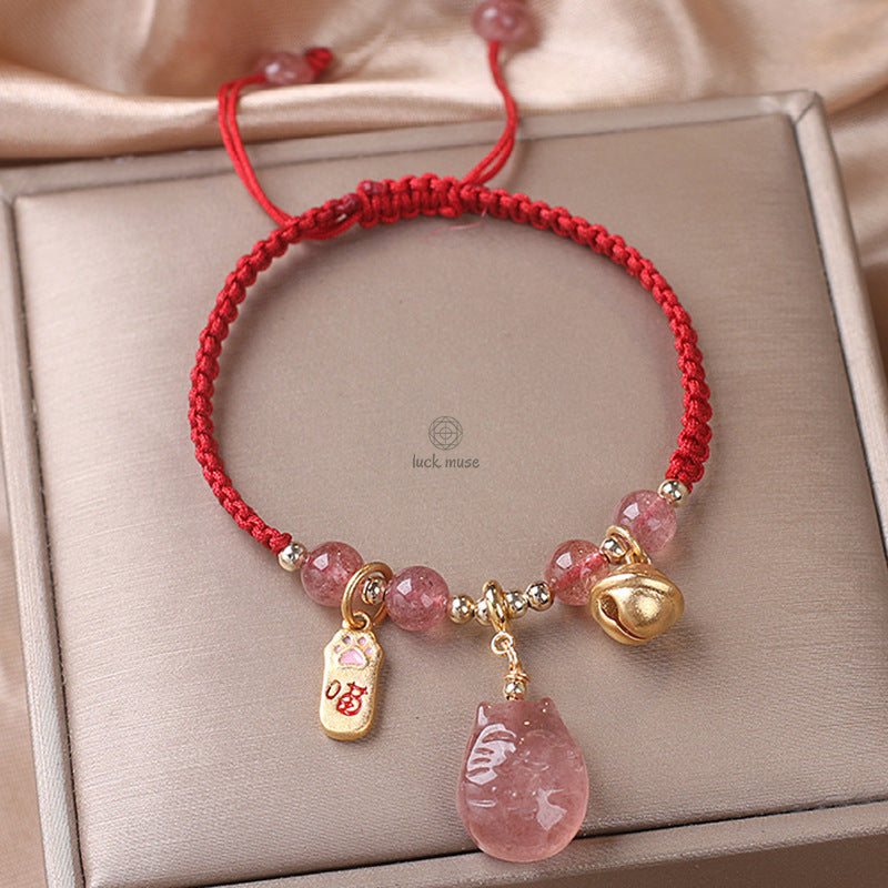 Luck Muse Strawberry Quartz Money Bag Bracelet for Wealth, Peace, and Healing - Image 10