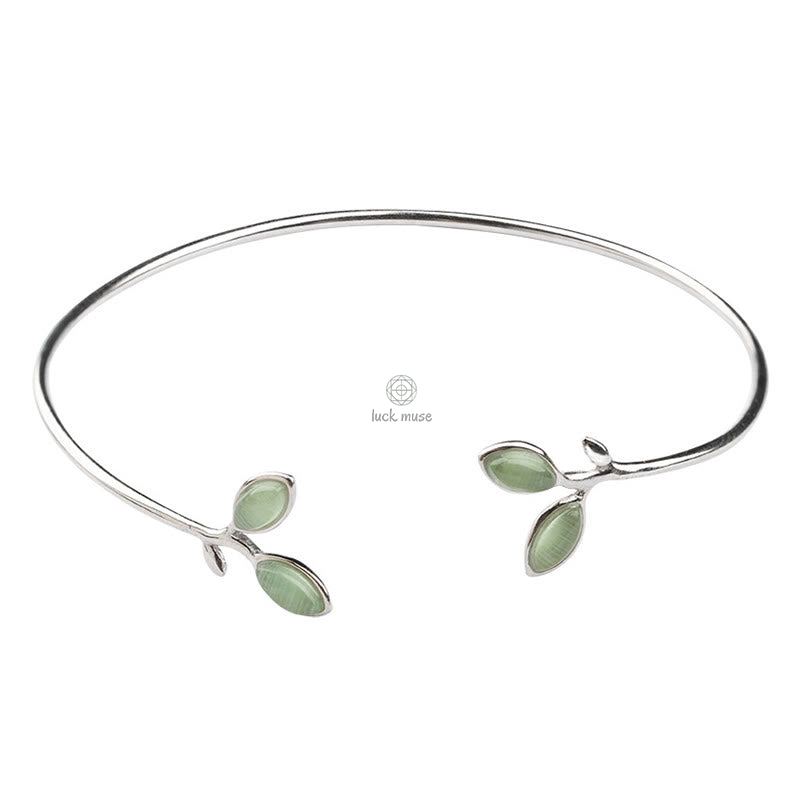 Luck Muse Cat Eye Leaf Pattern Cuff Bracelet - SEO Enhanced