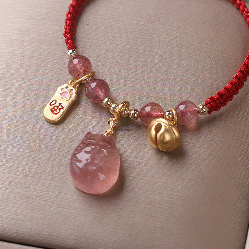 Luck Muse Strawberry Quartz Money Bag Bracelet for Wealth, Peace, and Healing - Image 12