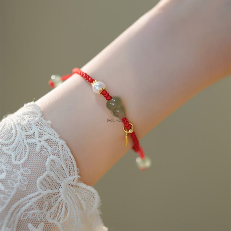 Green Aventurine Luck Muse Luck Gourd Fu Character Red Rope Bracelet - Image 2