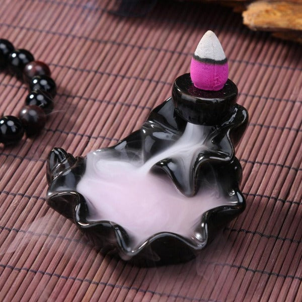 Lotus Leaf Backflow Incense Burner with Waterfall Design - Image 3