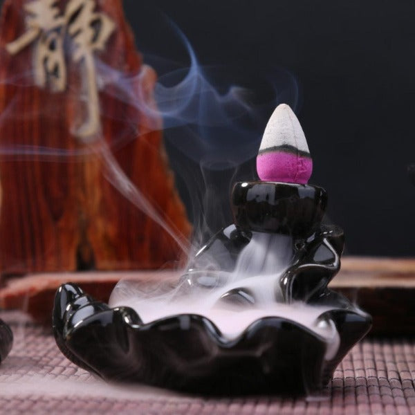 Lotus Leaf Backflow Incense Burner with Waterfall Design - Image 2