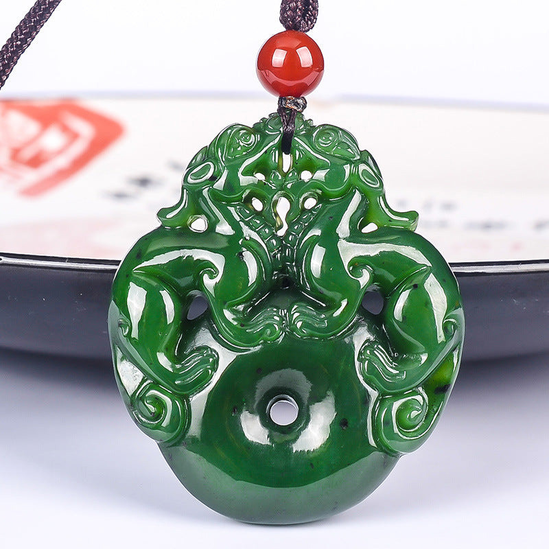 Fulfill Dreams & Money Luck with Lucky Hetian Jade Pixiu Double Necklace - Image 4
