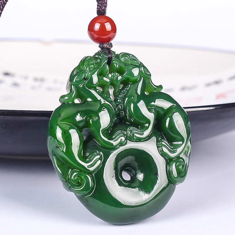 Fulfill Dreams & Money Luck with Lucky Hetian Jade Pixiu Double Necklace - Image 5