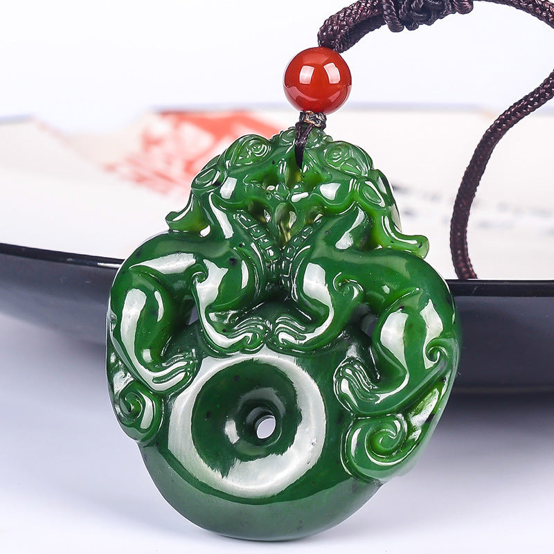 Fulfill Dreams & Money Luck with Lucky Hetian Jade Pixiu Double Necklace