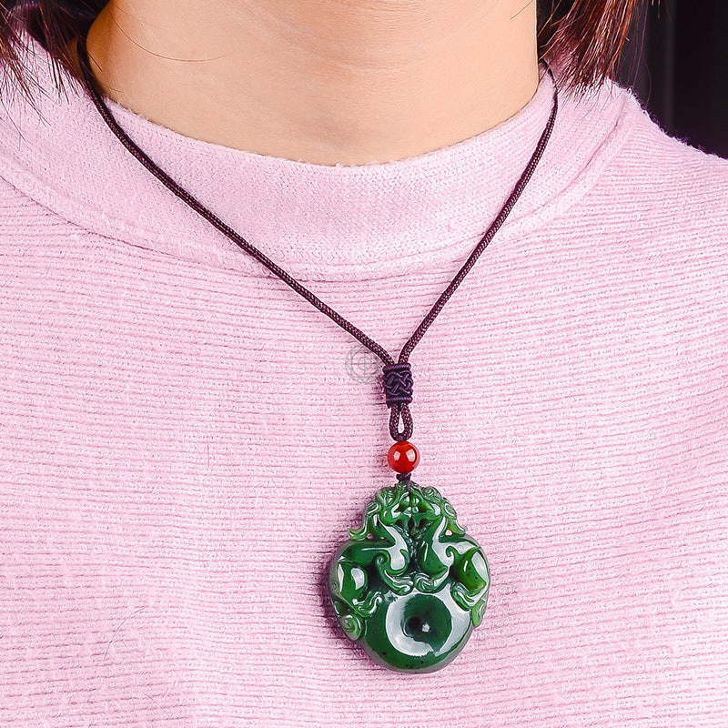 Fulfill Dreams & Money Luck with Lucky Hetian Jade Pixiu Double Necklace - Image 3