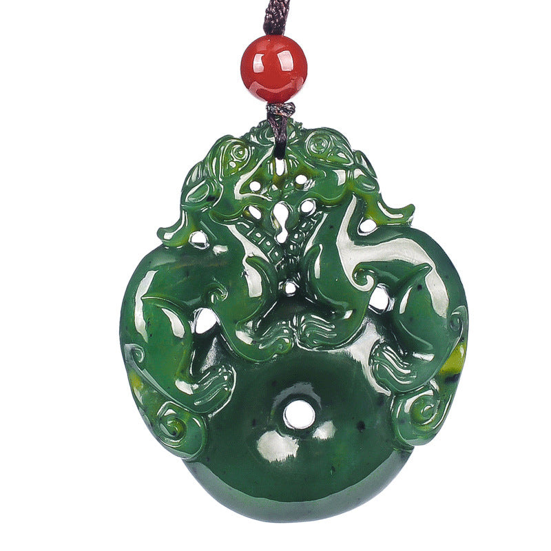 Fulfill Dreams & Money Luck with Lucky Hetian Jade Pixiu Double Necklace - Image 2
