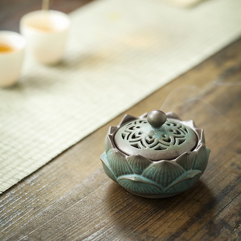 Handcrafted Lotus Ceramic Incense Holder with Coil - Image 4