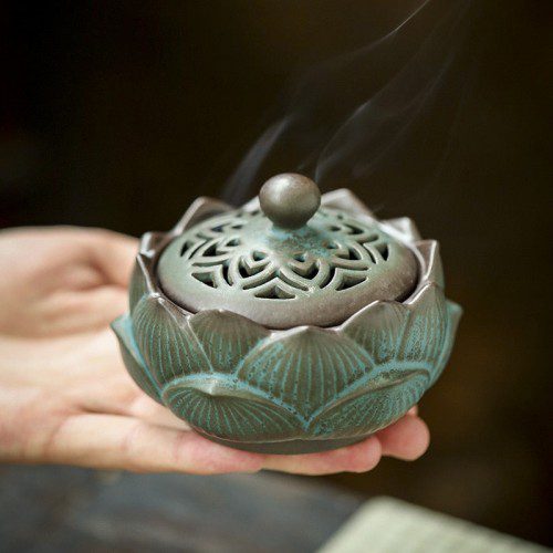 Handcrafted Lotus Ceramic Incense Holder with Coil
